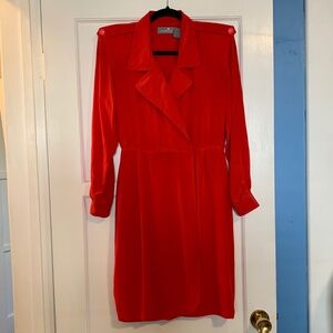 Vintage Liz Claiborne Red Silk Shirt Dress